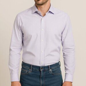 JOHN VARVATOS Slim Fit Cotton Pinstripe‎ Button Down Lavender Dress Shirt Size M